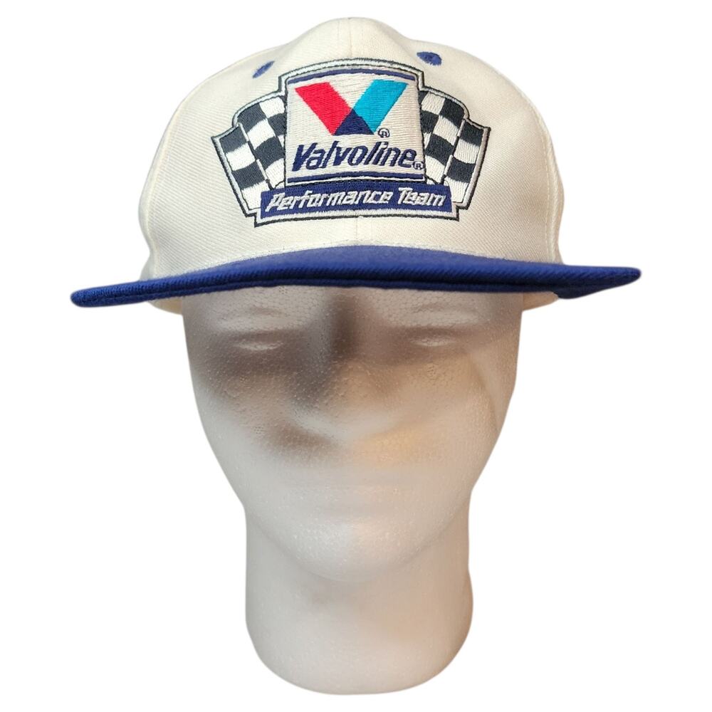 Vintage Valvoline Performance Team Racing Snapback Adjustable Hat Cap White Blue